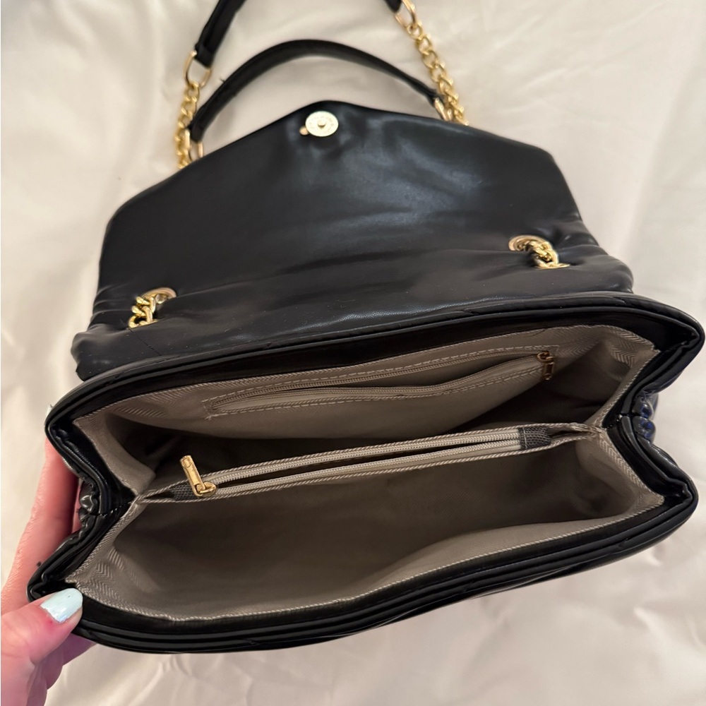 Black Quilted Shoulder Bag with Gold Chain - Picture 3 of 3
